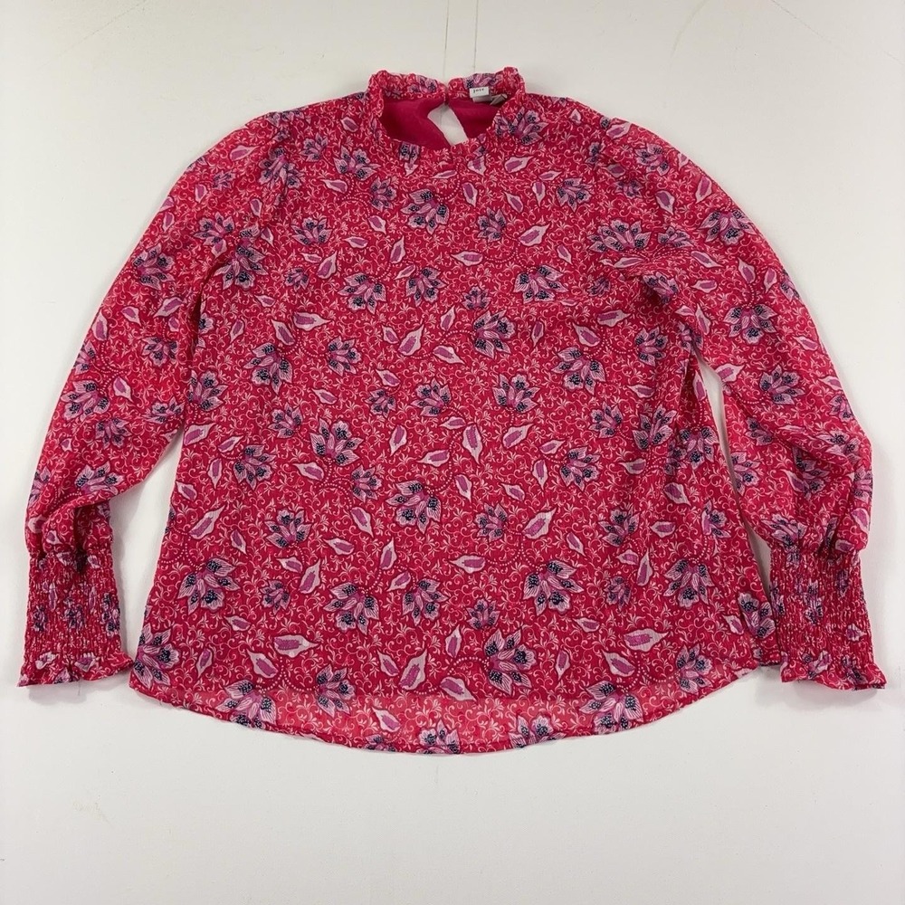 Joie Blouse Womens Medium Pink Floral Mock Neck Long Sleeve Chiffon Lined Top